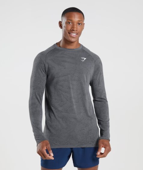 Men's Gymshark Geo Seamless Long Sleeve T-Shirts Grey | NZ 5XAYSN